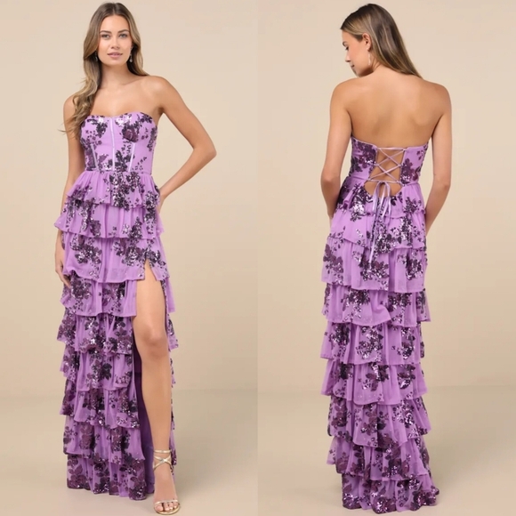 Lulus Definite Glamour Lavender Sequin Bustier Maxi Dress XS Wedding Party - Picture 1 of 11